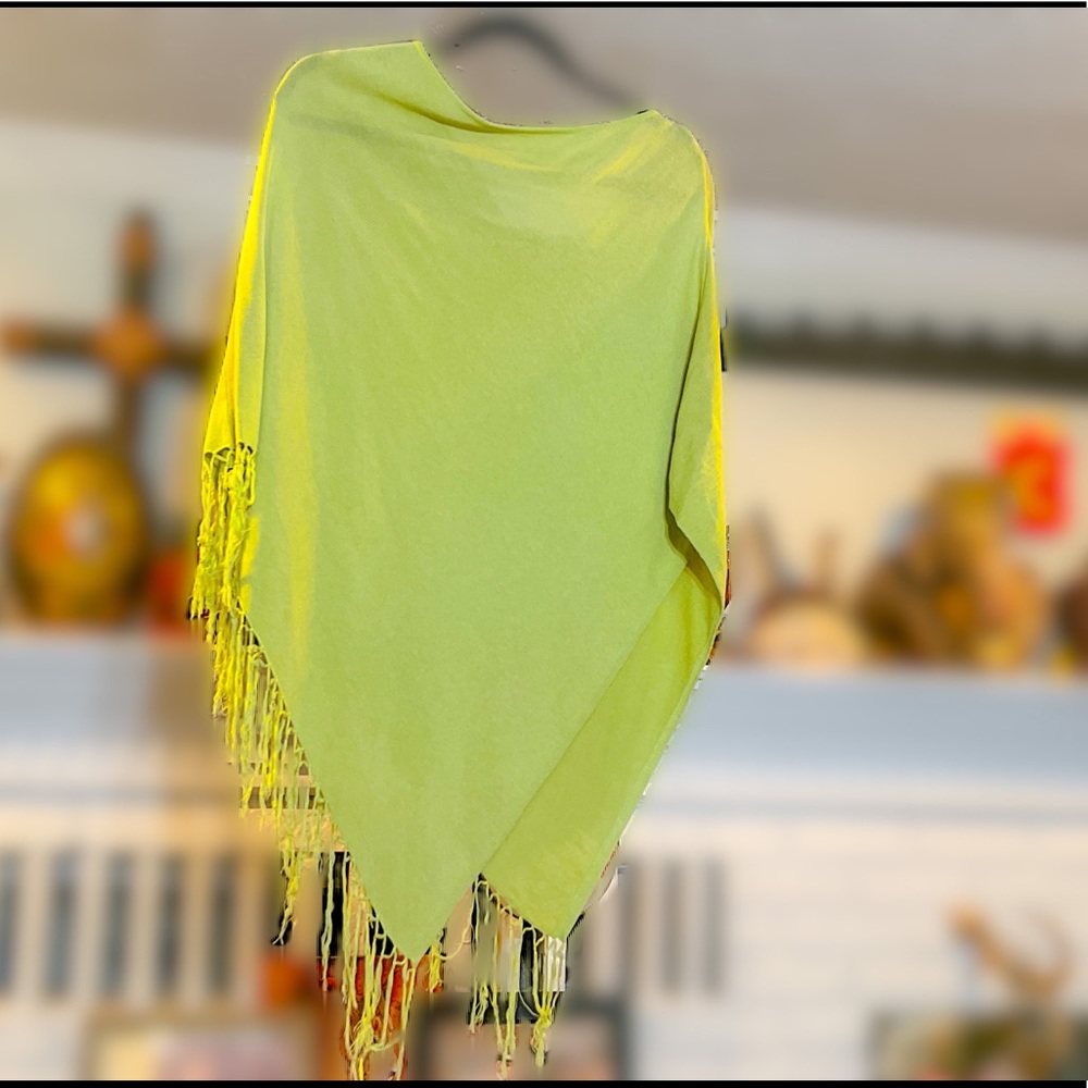Lightweight Fringed Green Poncho Shrug